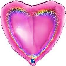 FOLIEBALLON HART GLITTER FUCHSIA (46CM) ()
